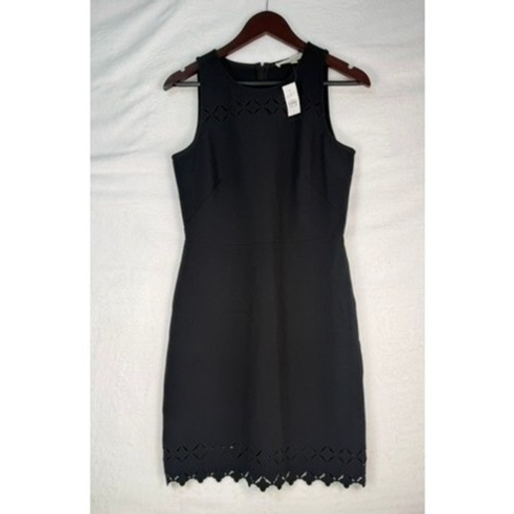 Loft Sheath Dress Women 8 Black New Laser Cut Scalloped Hem Sleeveless LBD